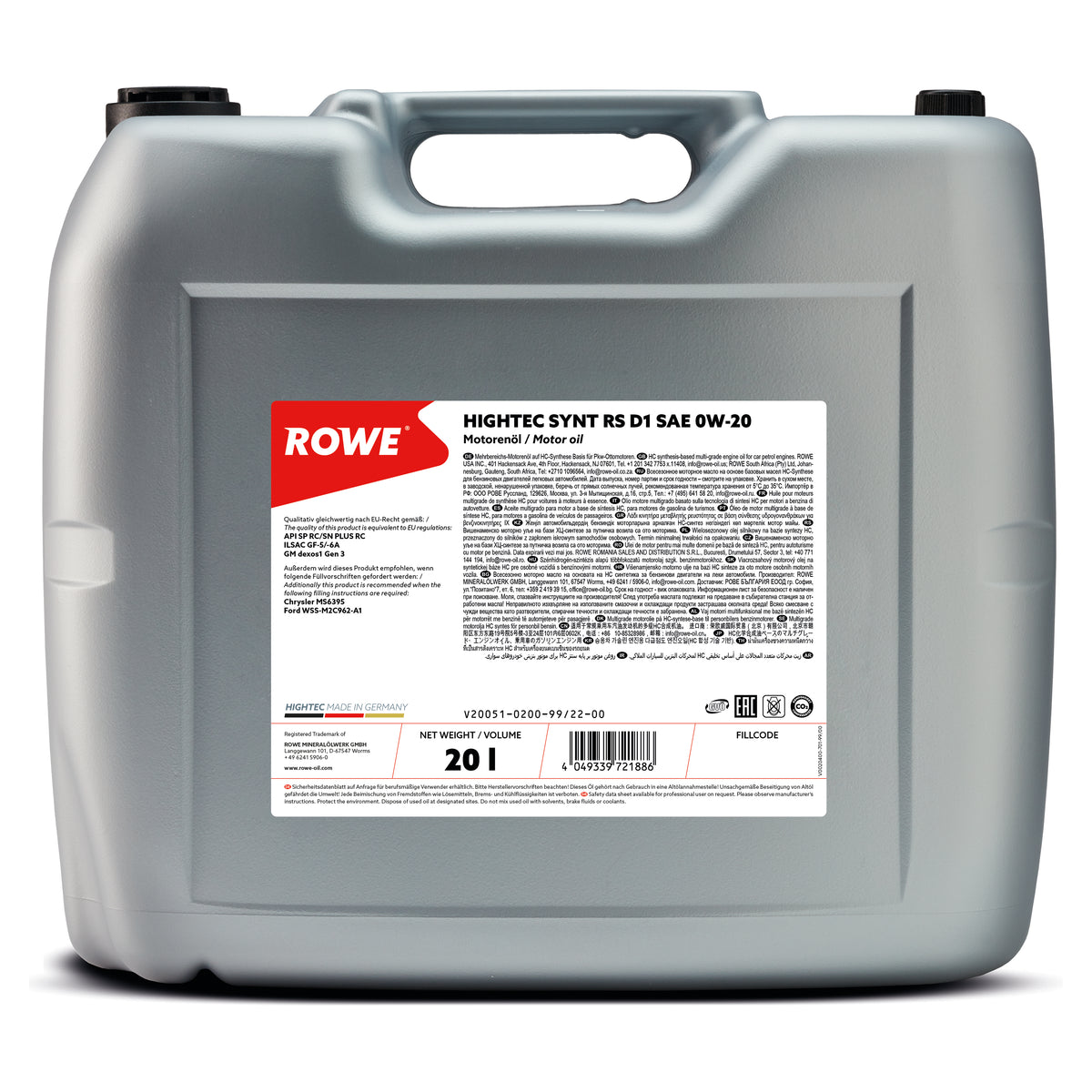 ROWE HIGHTEC SYNT RS D1 SAE 0W-20 - 20051