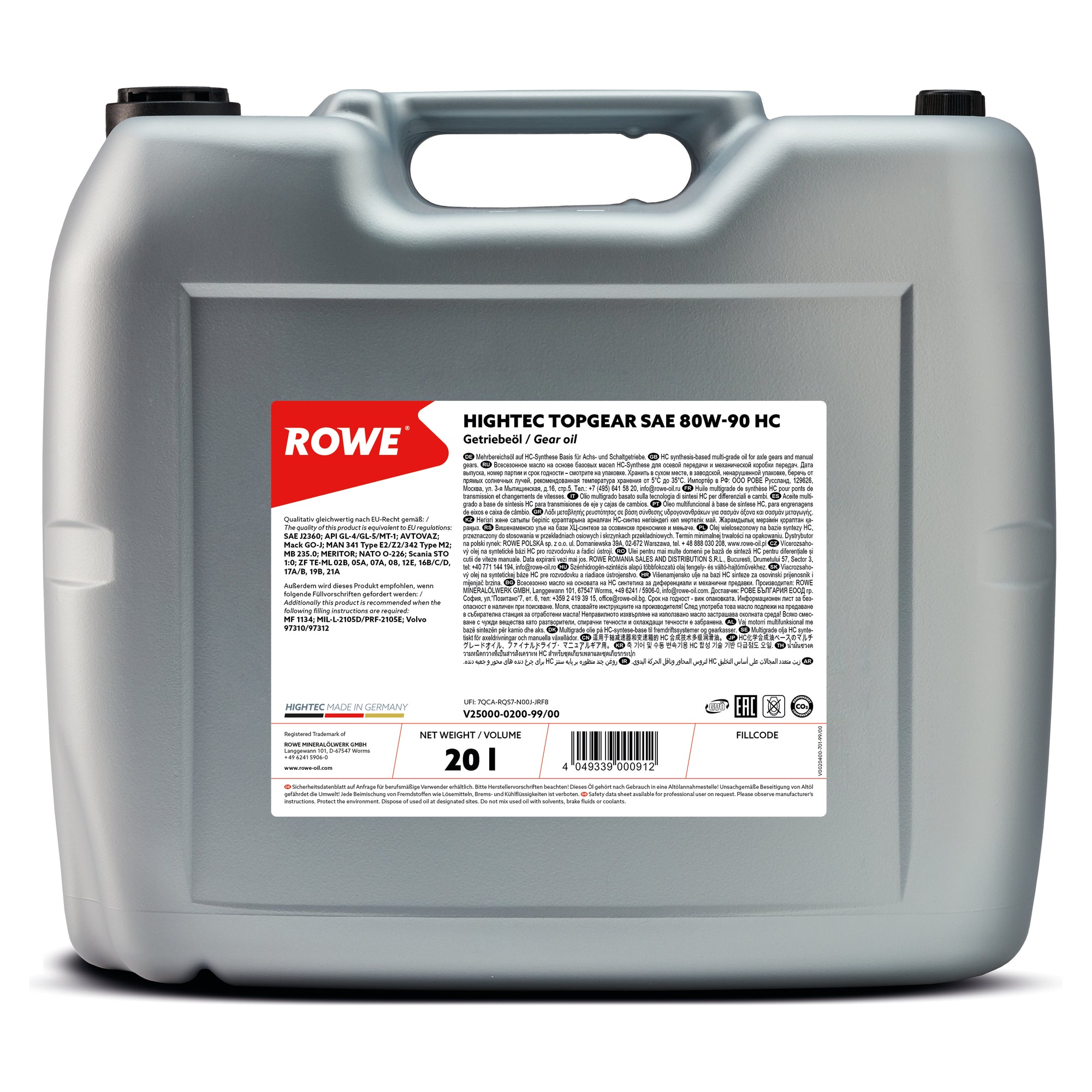 Rowe Hightec Topgear SAE 80W-90 HC Transmission Oil - 25000