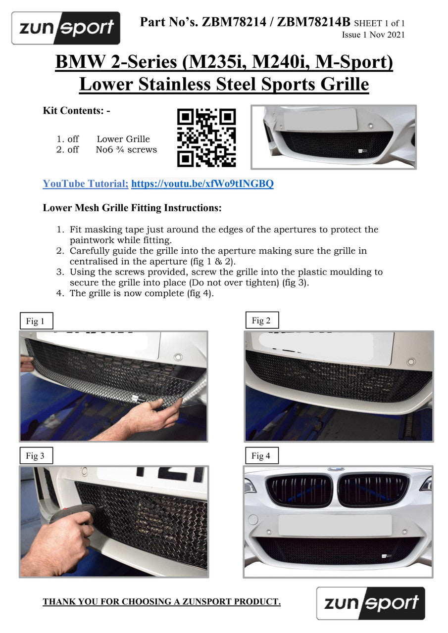 BMW M235i / M240i F22 Front Lower Grille by ZUNSPORT