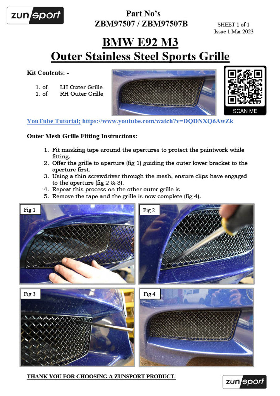 BMW M3 E90 / E92 Outer Grille Set by ZUNSPORT