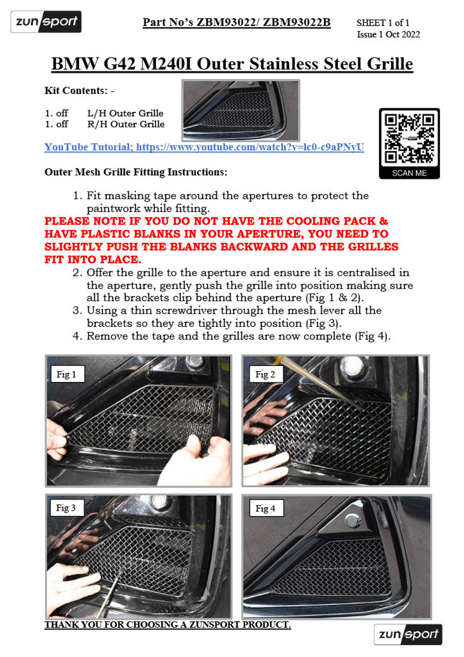 BMW M240i G42 Front Grille Complete Set by ZUNSPORT (2022+)