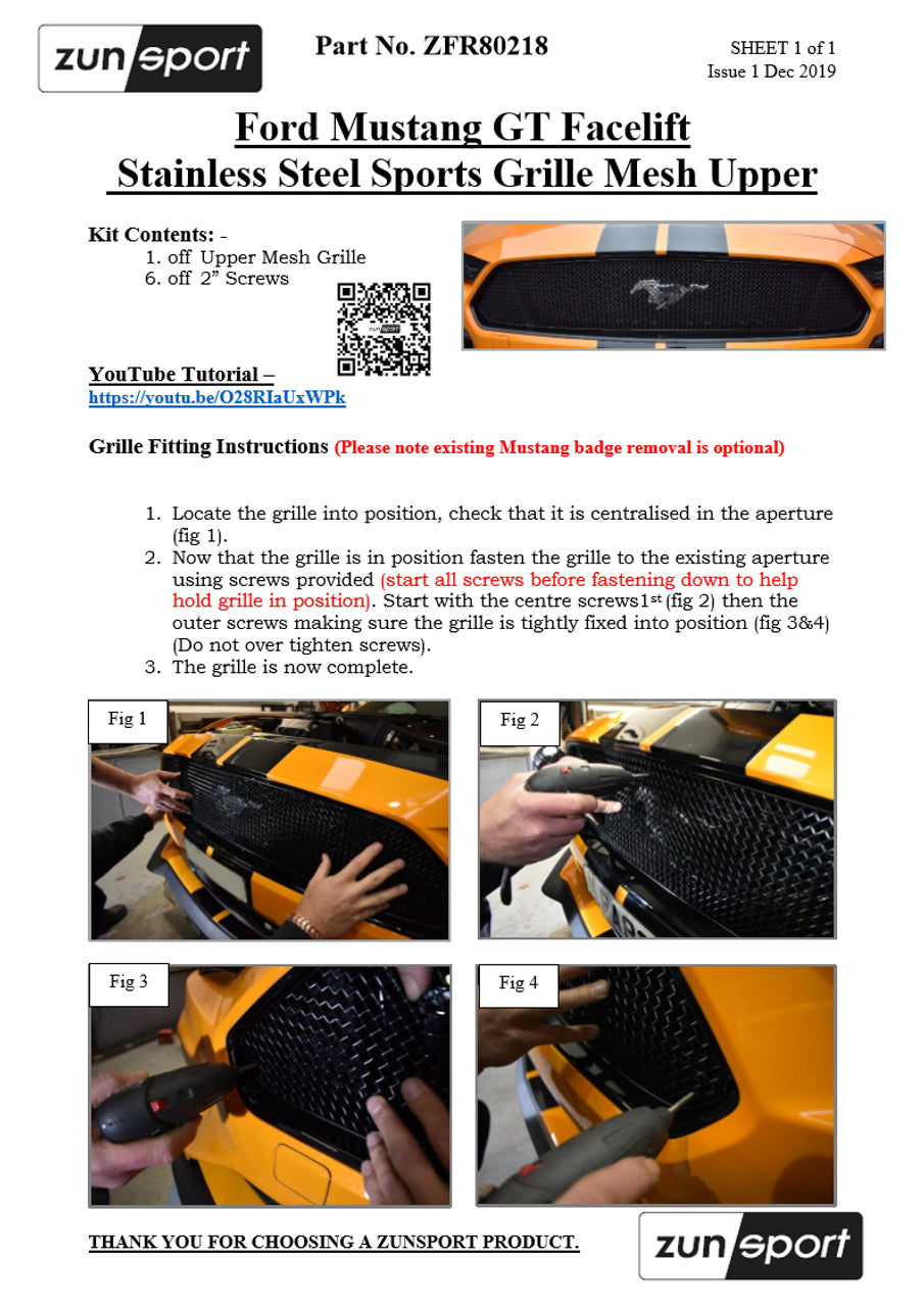 Ford Mustang GT Facelift - Front Grille Complete Set by ZUNSPORT