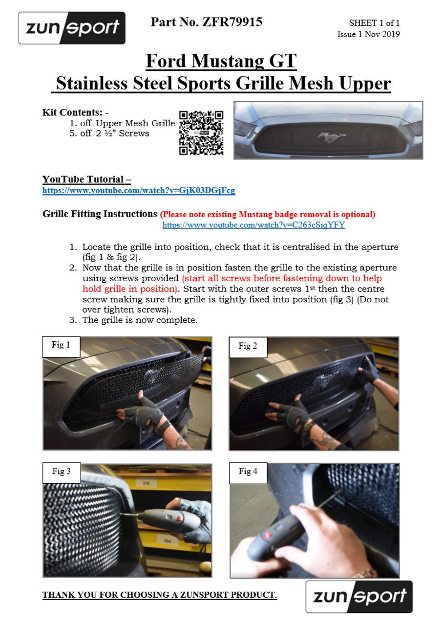 Ford Mustang GT - Front Grille Complete Set by ZUNSPORT