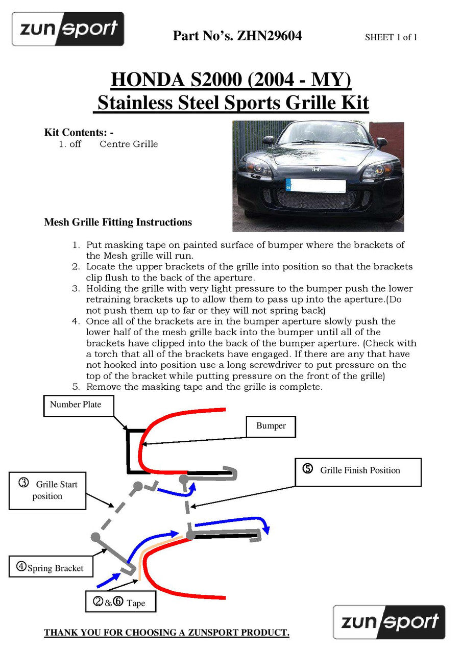 Honda S2000 Facelift - Front Grille Complete Set by ZUNSPORT