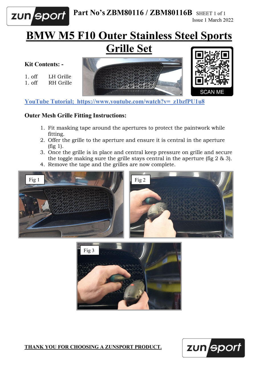 BMW M5 F10 Front Outer Grille Set by ZUNSPORT