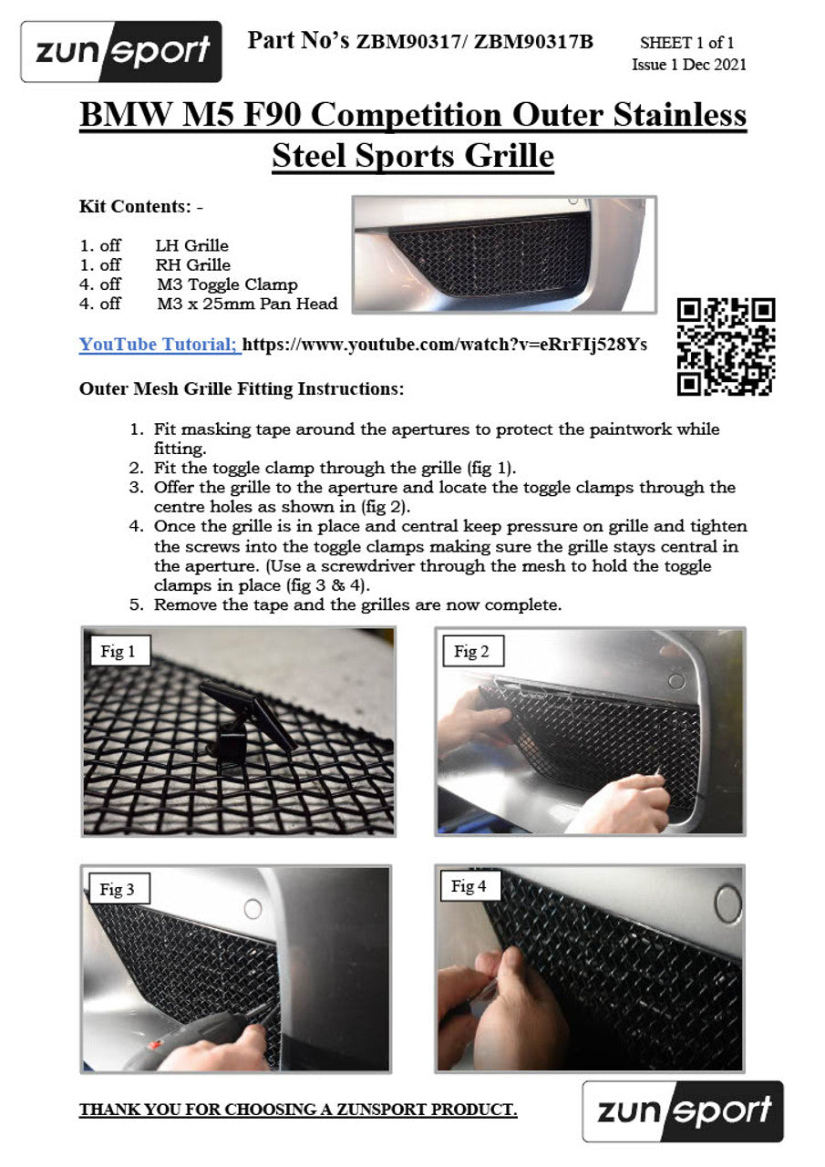 BMW M5 F90 Front Grille Complete Set by ZUNSPORT