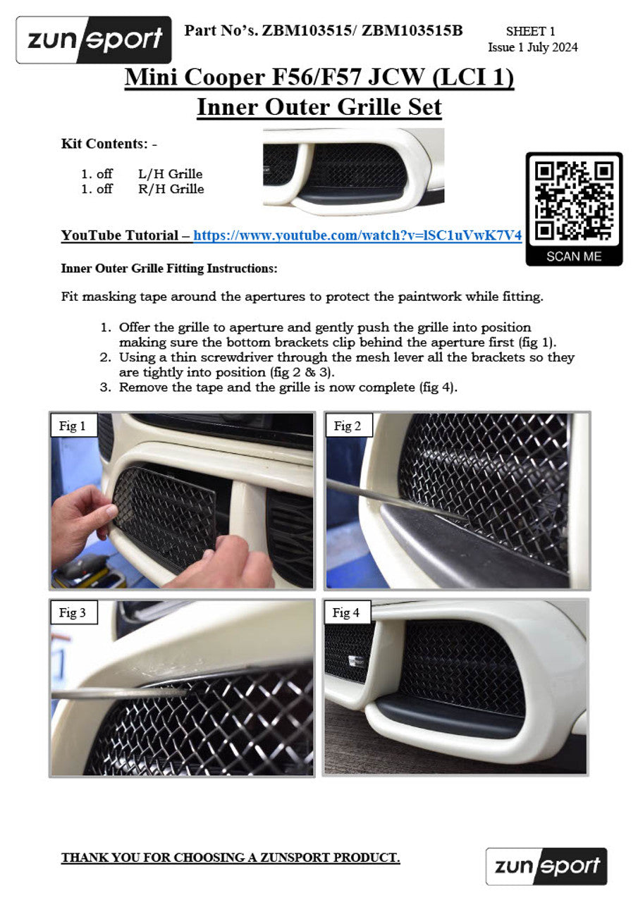Mini Cooper F56 / F57 JCW (LCI 1) - Front Grille Set by ZUNSPORT