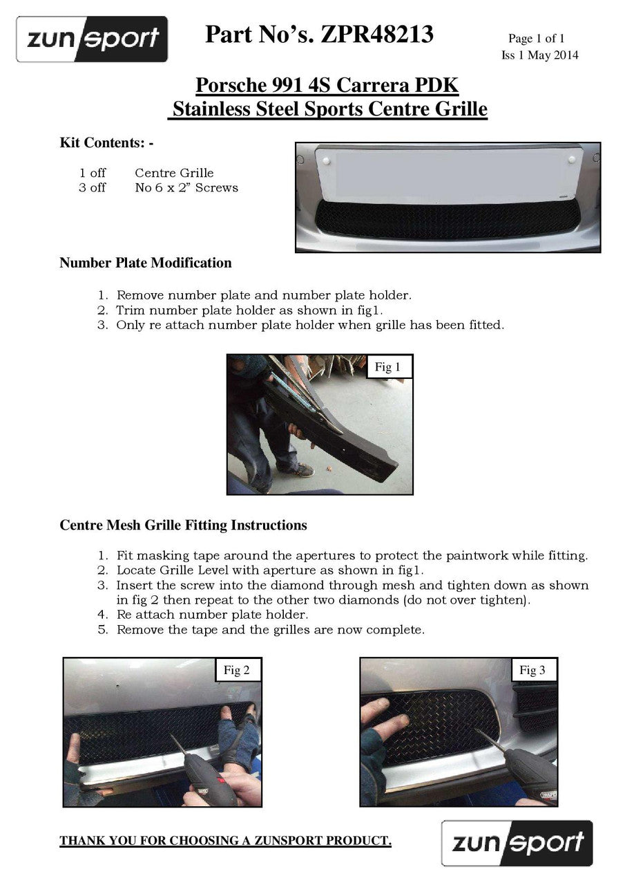 Porsche Carrera S (with Parking Sensors) - Complete Front Grille Set by ZUNSPORT (2011-2015)
