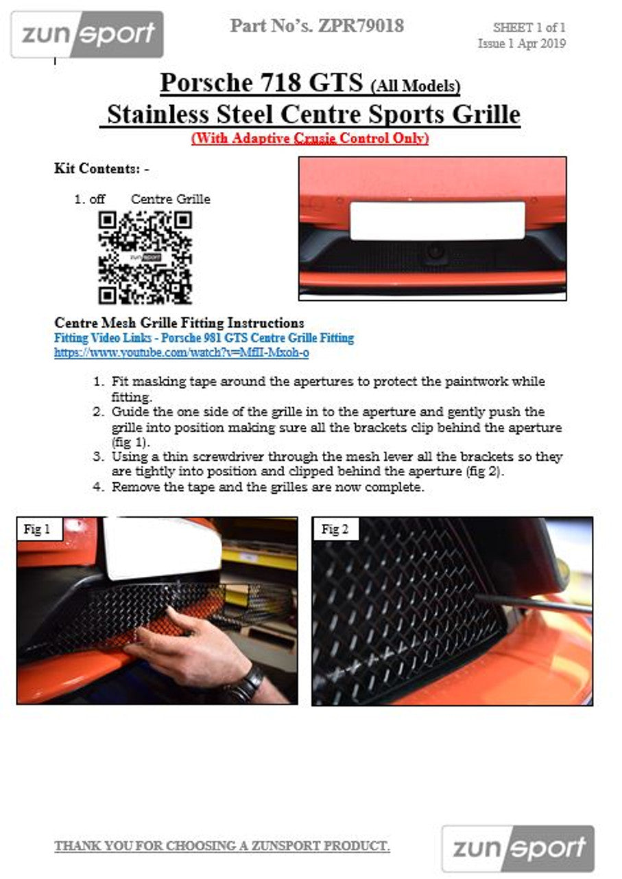 Porsche 718 Boxster / Cayman GTS (ACC) - Full Grille Set by ZUNSPORT (2018-2020)