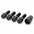 Representative set of four black Bimecc-style locking wheel bolts with matching key; size and seat of supplied set follow the selected specification