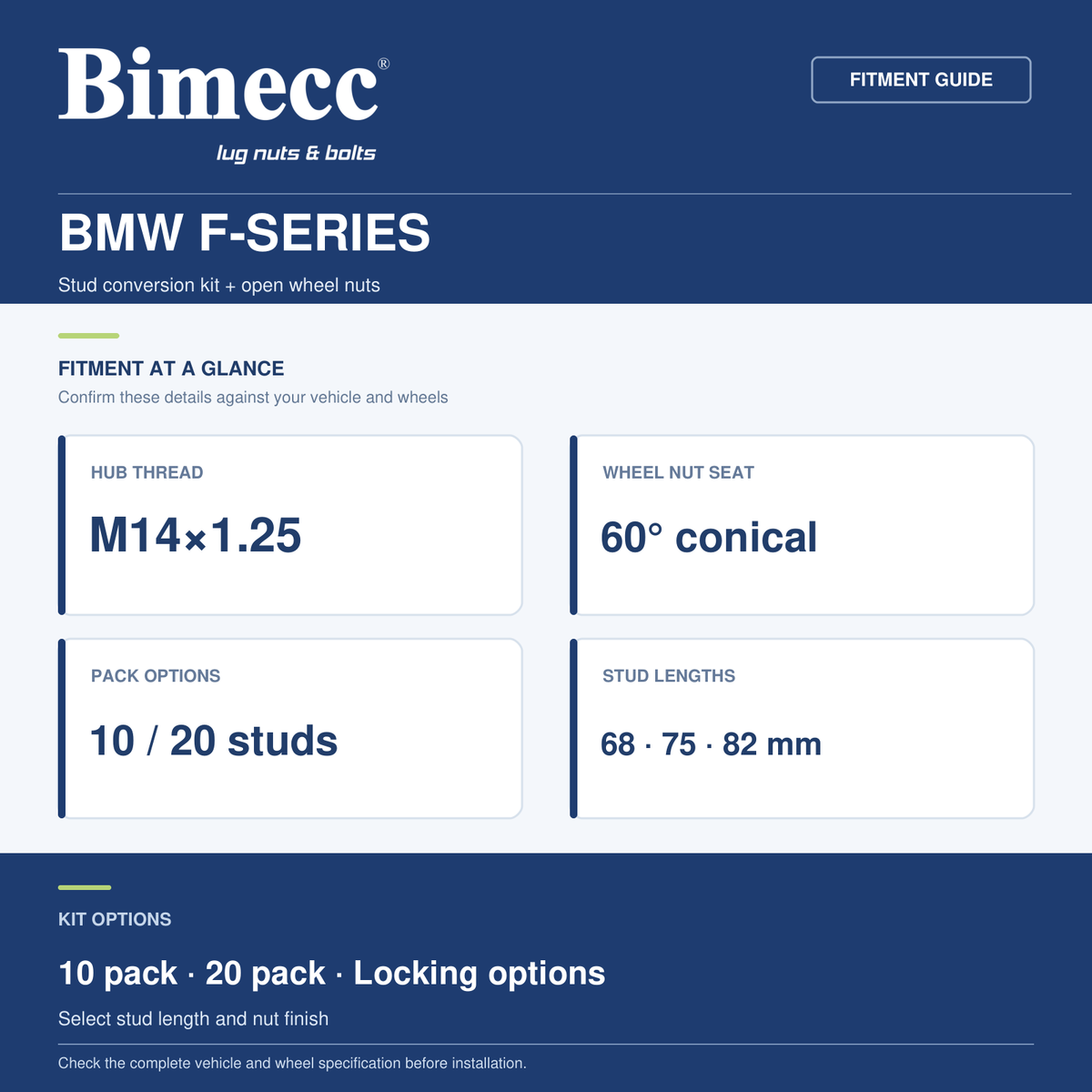 Bimecc Stud Conversion Kit - BMW F-Series (M14x1.25) — Bimecc branded fitment and specification guide