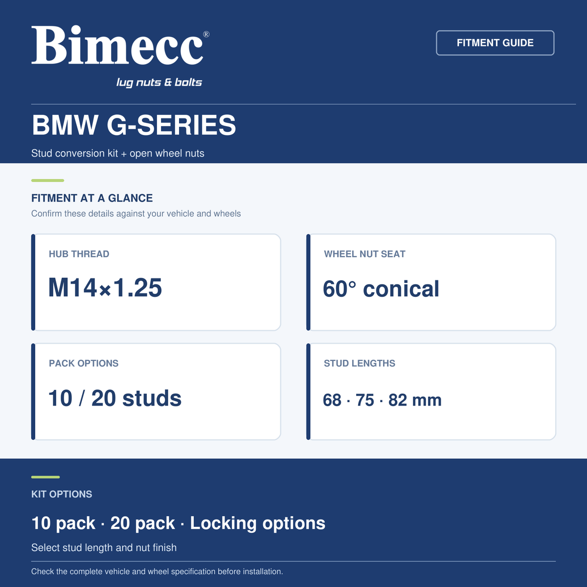 Bimecc Stud Conversion Kit - BMW G-Series (M14x1.25) — Bimecc branded fitment and specification guide