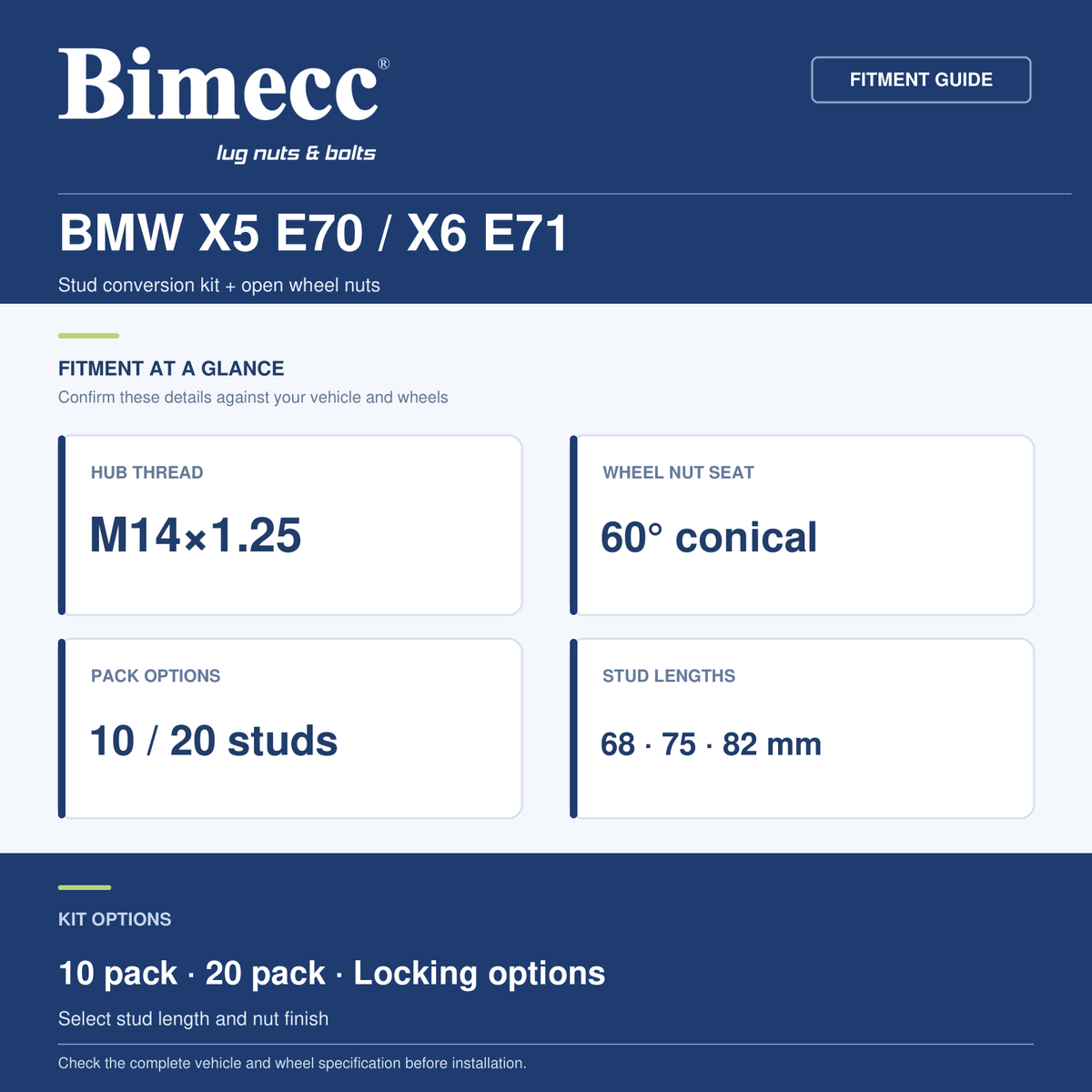 Bimecc Stud Conversion Kit - BMW X5 E70 / X6 E71 (M14x1.25) — Bimecc branded fitment and specification guide