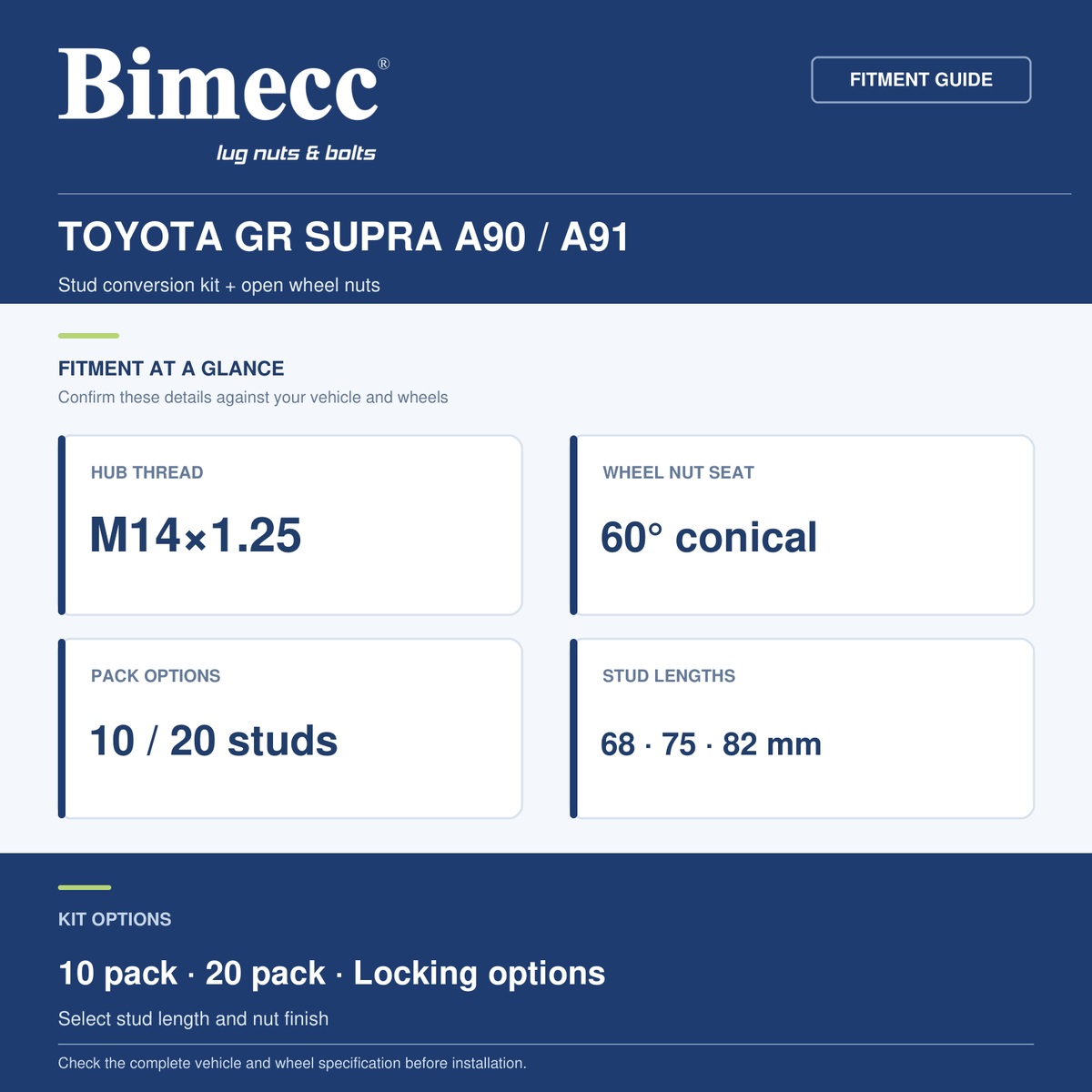 Bimecc Stud Conversion Kit - Toyota GR Supra A90 / A91 (M14x1.25) — Bimecc branded fitment and specification guide