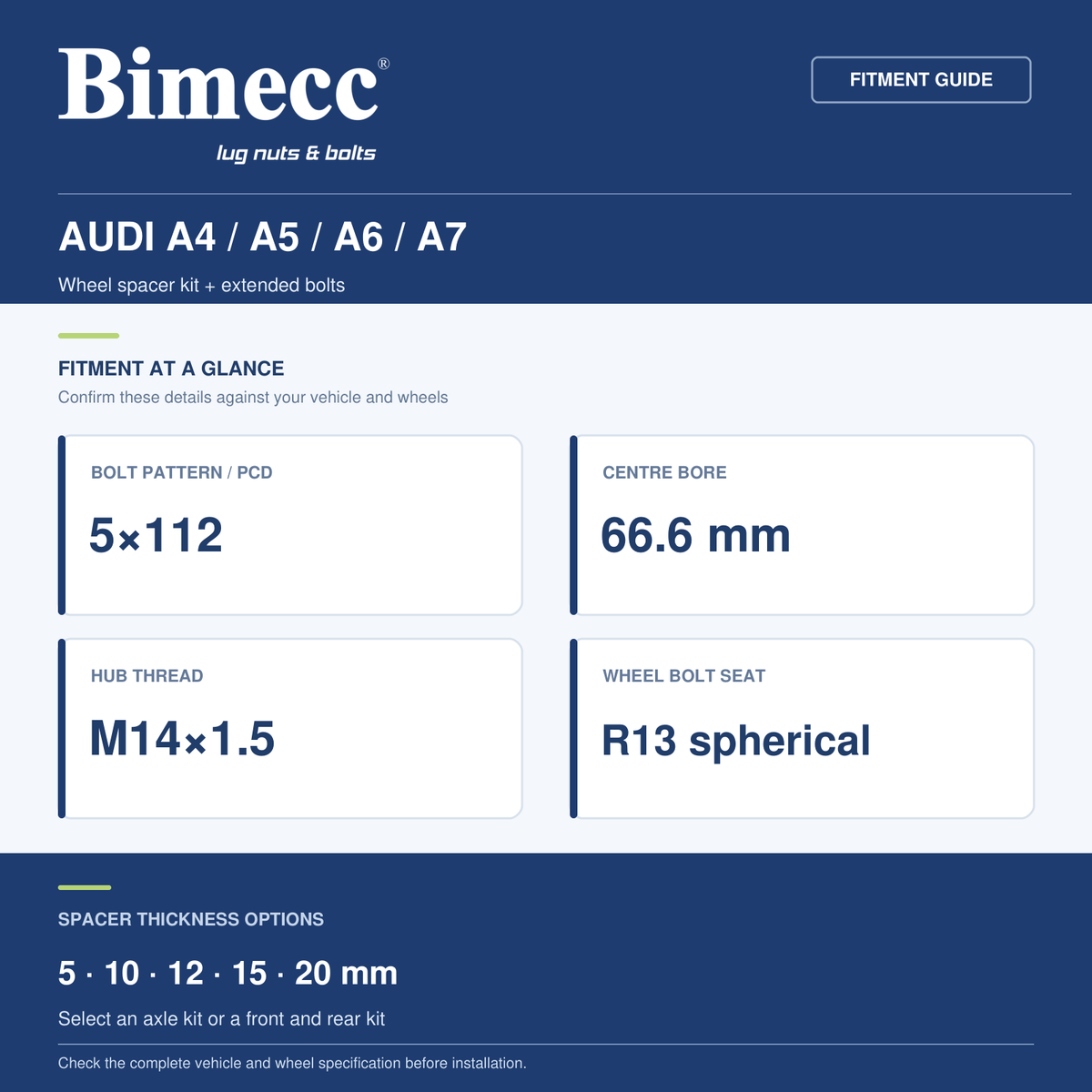 Bimecc Wheel Spacer Kit - Audi A4 / A5 / A6 / A7 (5x112 / 66.6) — Bimecc branded fitment and specification guide