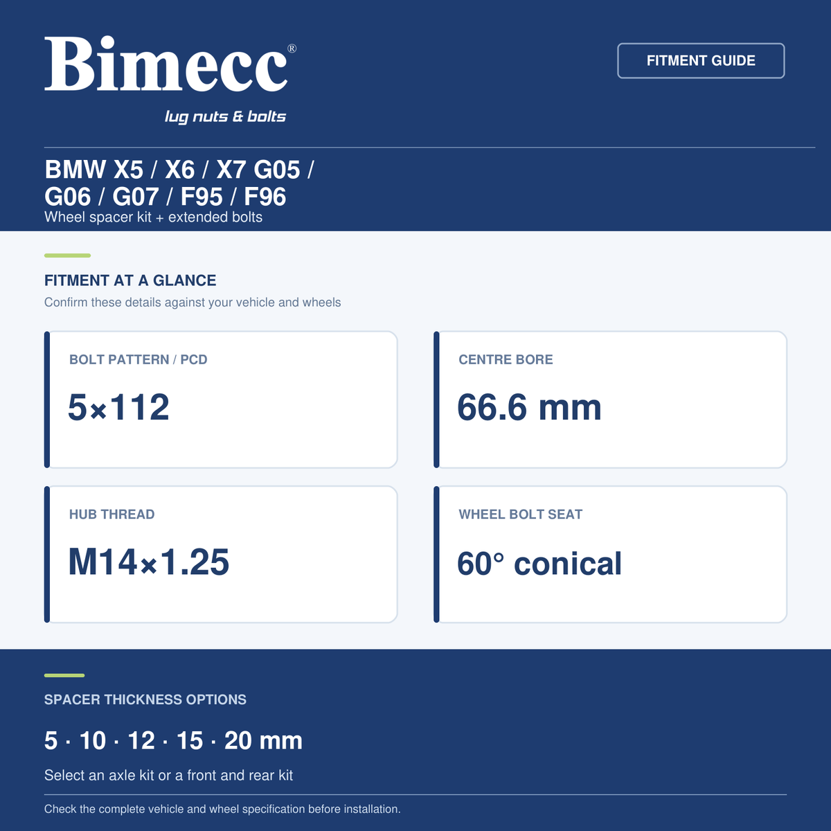 Bimecc Wheel Spacer Kit - BMW X5 / X6 / X7 G05 / G06 / G07 / F95 / F96 (5x112 / 66.6) — Bimecc branded fitment and specification guide
