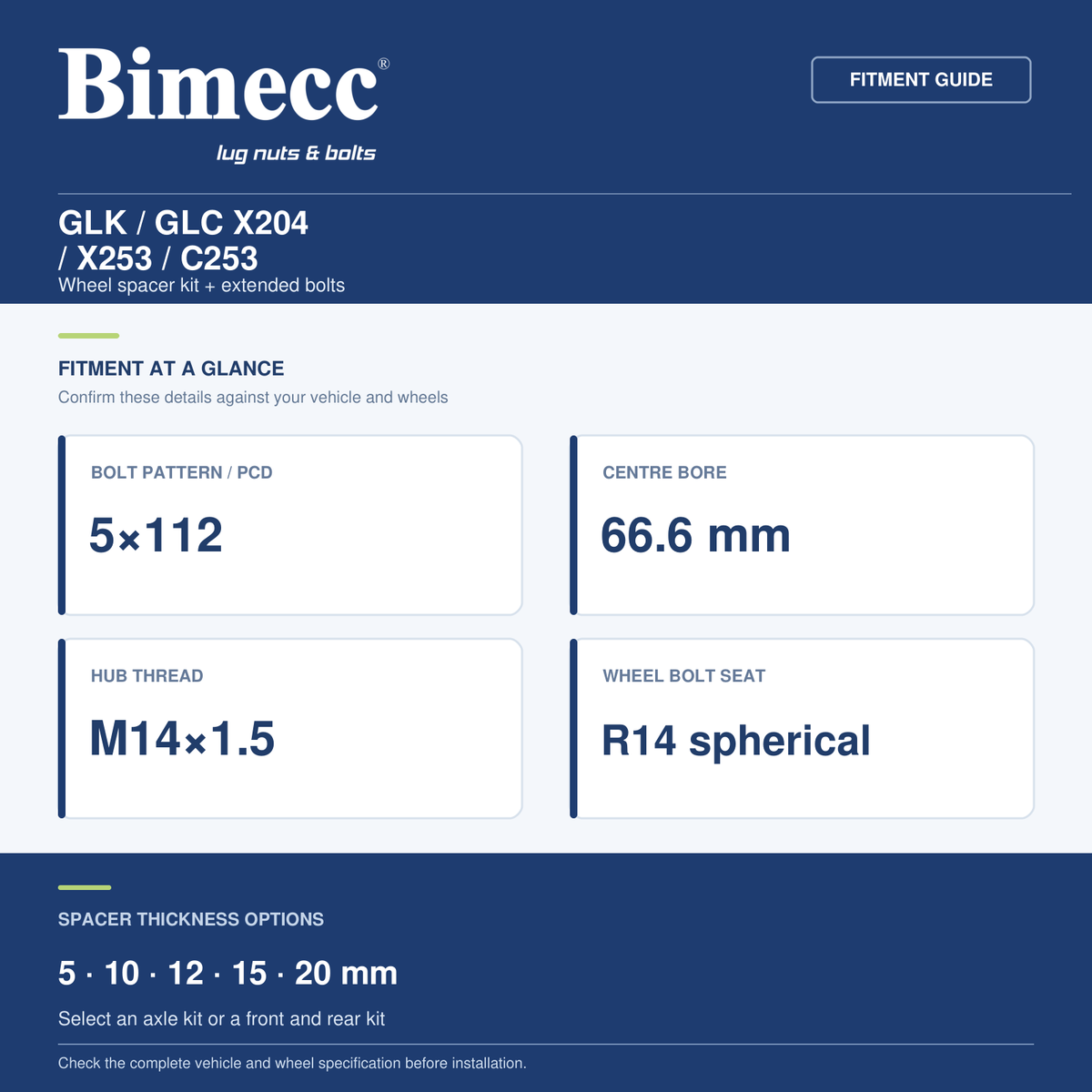 Bimecc Wheel Spacer Kit - GLK / GLC X204 / X253 / C253 (5x112 / 66.6) — Bimecc branded fitment and specification guide