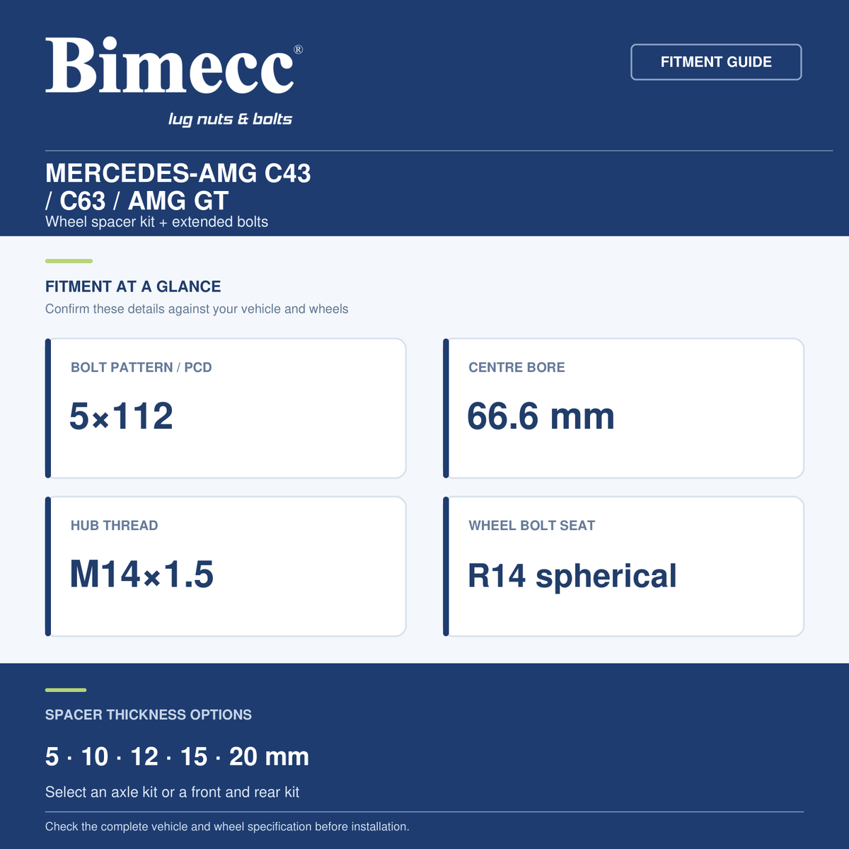 Bimecc Wheel Spacer Kit - Mercedes-AMG C43 / C63 / AMG GT (5x112 / 66.6) — Bimecc branded fitment and specification guide