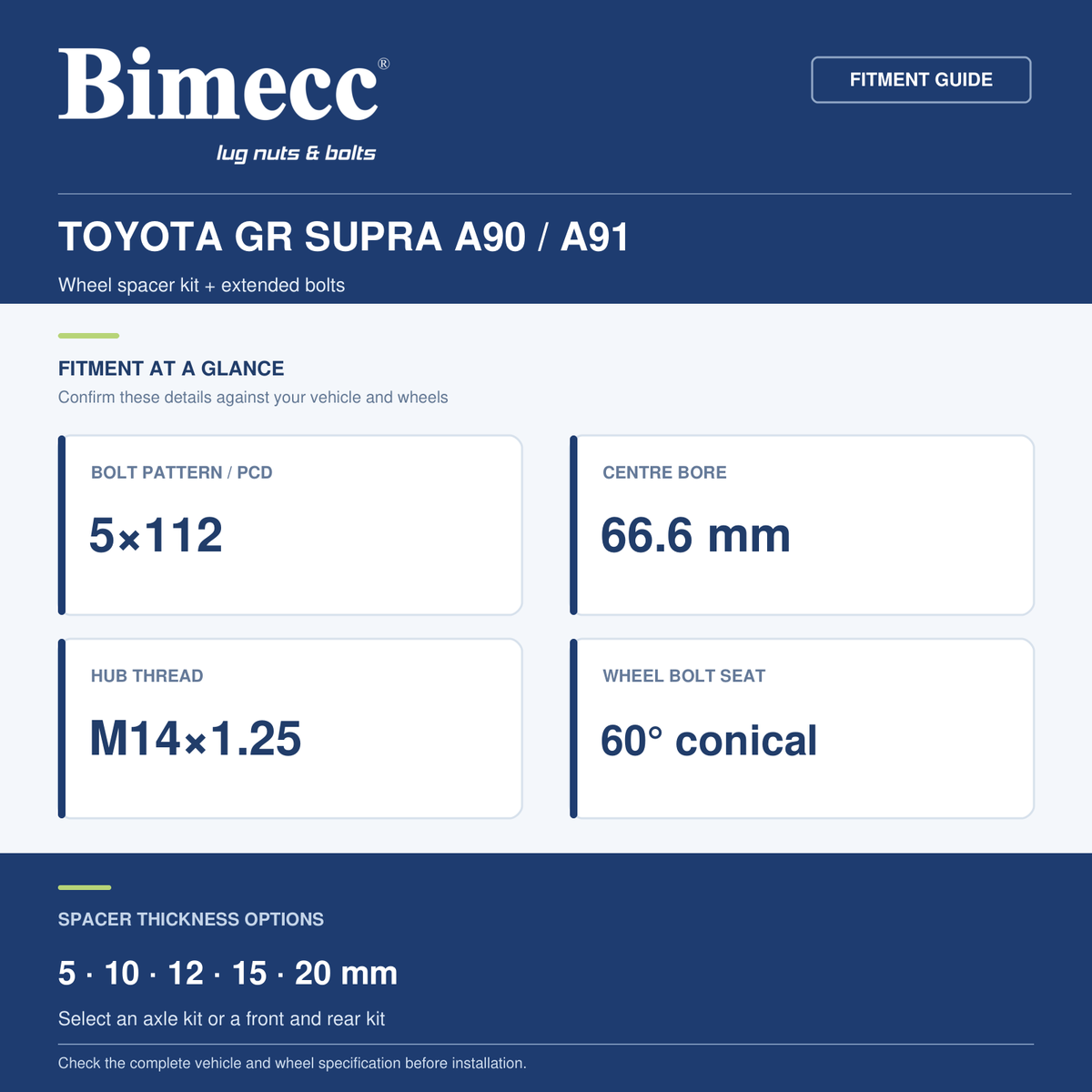 Bimecc Wheel Spacer Kit - Toyota GR Supra A90 / A91 5x112 / 66.6 — Bimecc branded fitment and specification guide