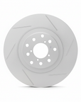 Front view of slotted brake rotor