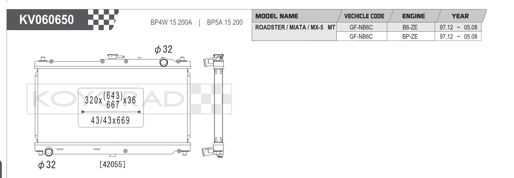 Koyorad Performance Radiator - Mazda MX-5 Miata NB 1.8L MT 1999-2005