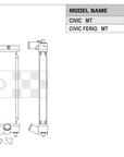 Koyorad KV081225U06 spec sheet — Honda Civic EG6 EG9 B16A MT