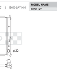 Koyorad KV083283 Performance Radiator - Honda Civic FK7 L15B7 MT dimensions diagram