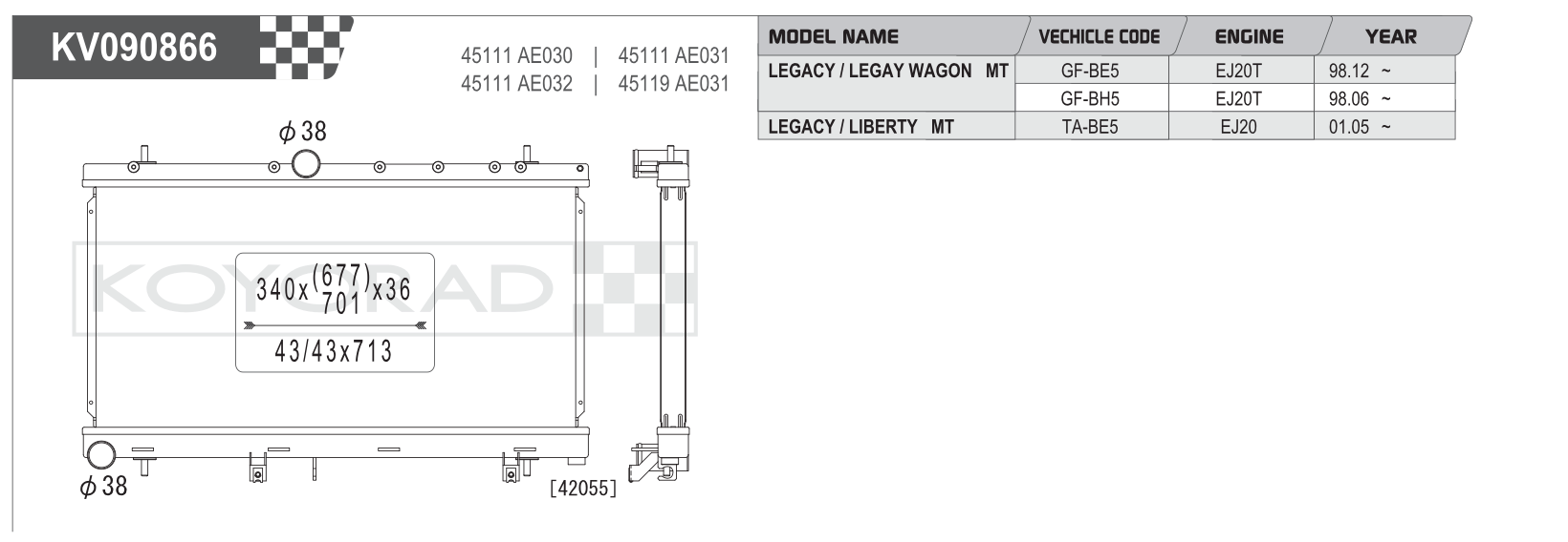 Koyorad Performance Radiator - Subaru Impreza WRX 2001-2002 / Legacy / Liberty MT 1998+