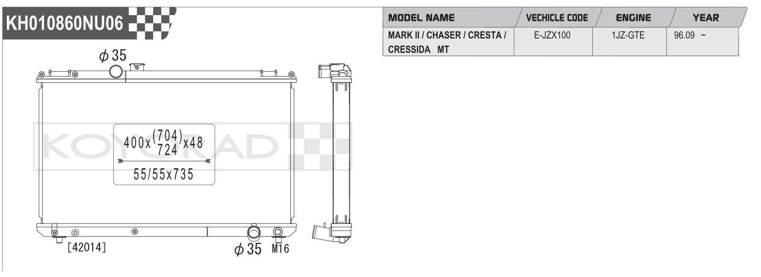 Koyorad Performance Radiator - Toyota Mark II / Chaser / Cresta / Cressida JZX100 1JZ-GTE MT 1996+