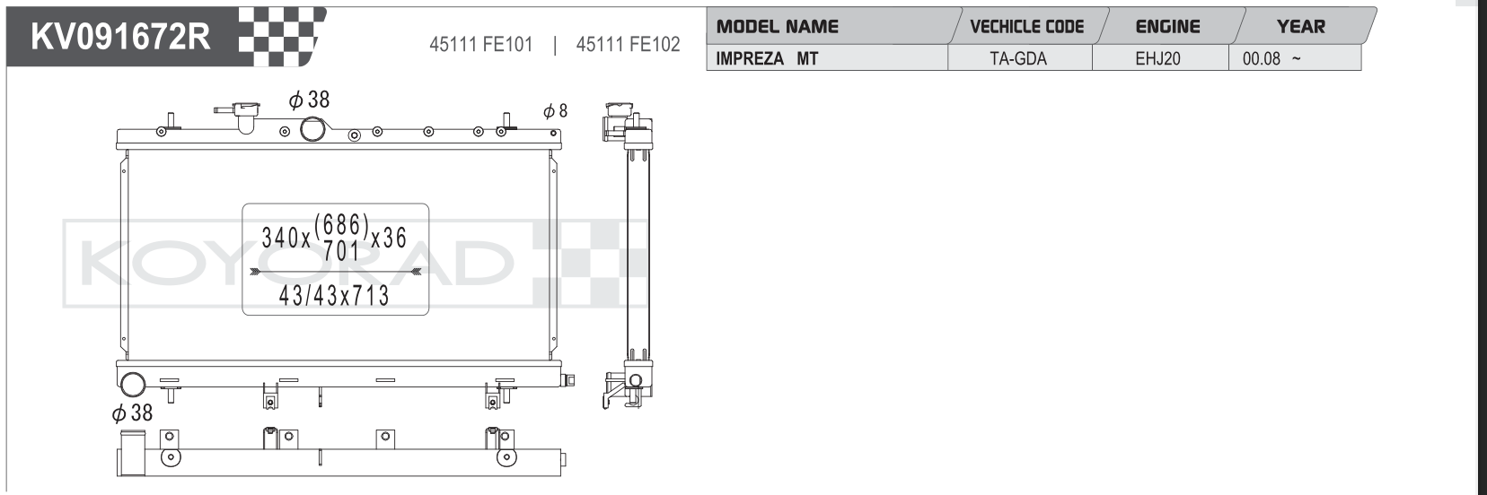 Koyorad Performance Radiator - Subaru Impreza WRX / STI GDA / GDB / GDF / GGA 2002-2007