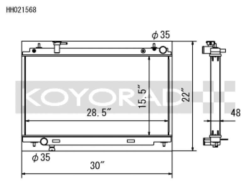 Koyorad HH021568 48mm radiator dimensions for Nissan 350Z