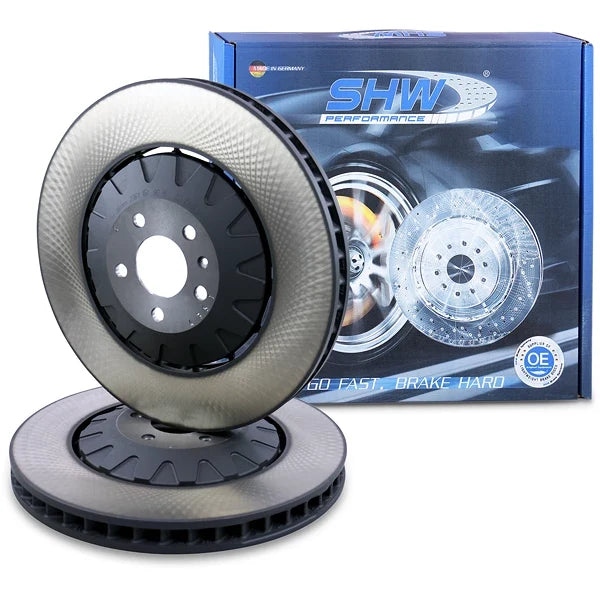 SHW Rear Brake Discs (370mm x 30mm) - Audi RS6 / RS7 4G - SHW Performance branded brake discs and packaging