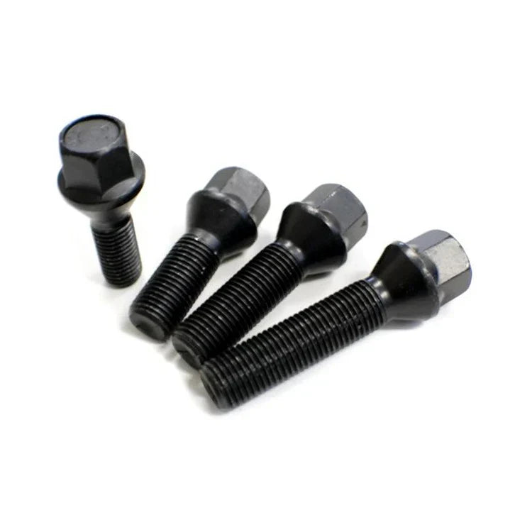 Bimecc black wheel bolts, representative product-family photo; supplied bolts have M14x1.5 R13 seat